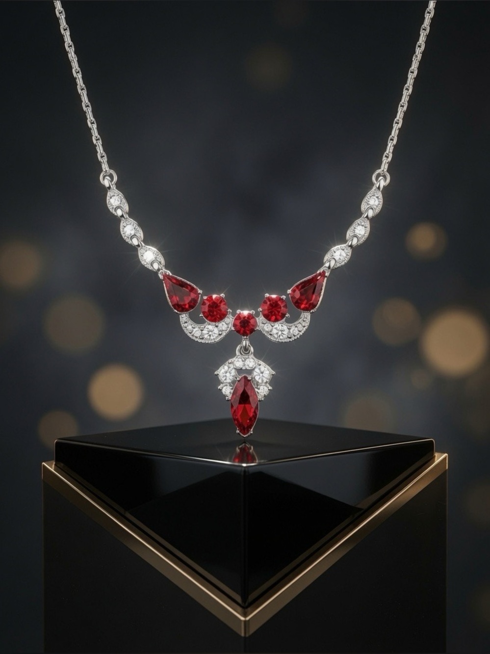 Rare Vintage Bogoff Red Rhinestone Necklace | Mid-Century Glam